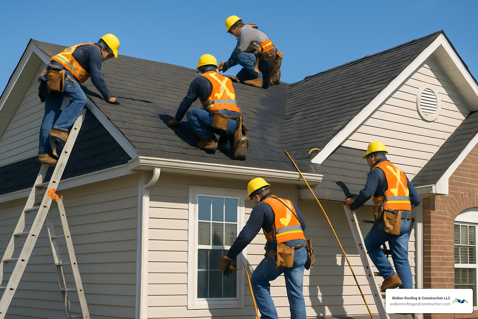 Roof replacement crew installing new shingles on Ohio home - roof replacement ohio