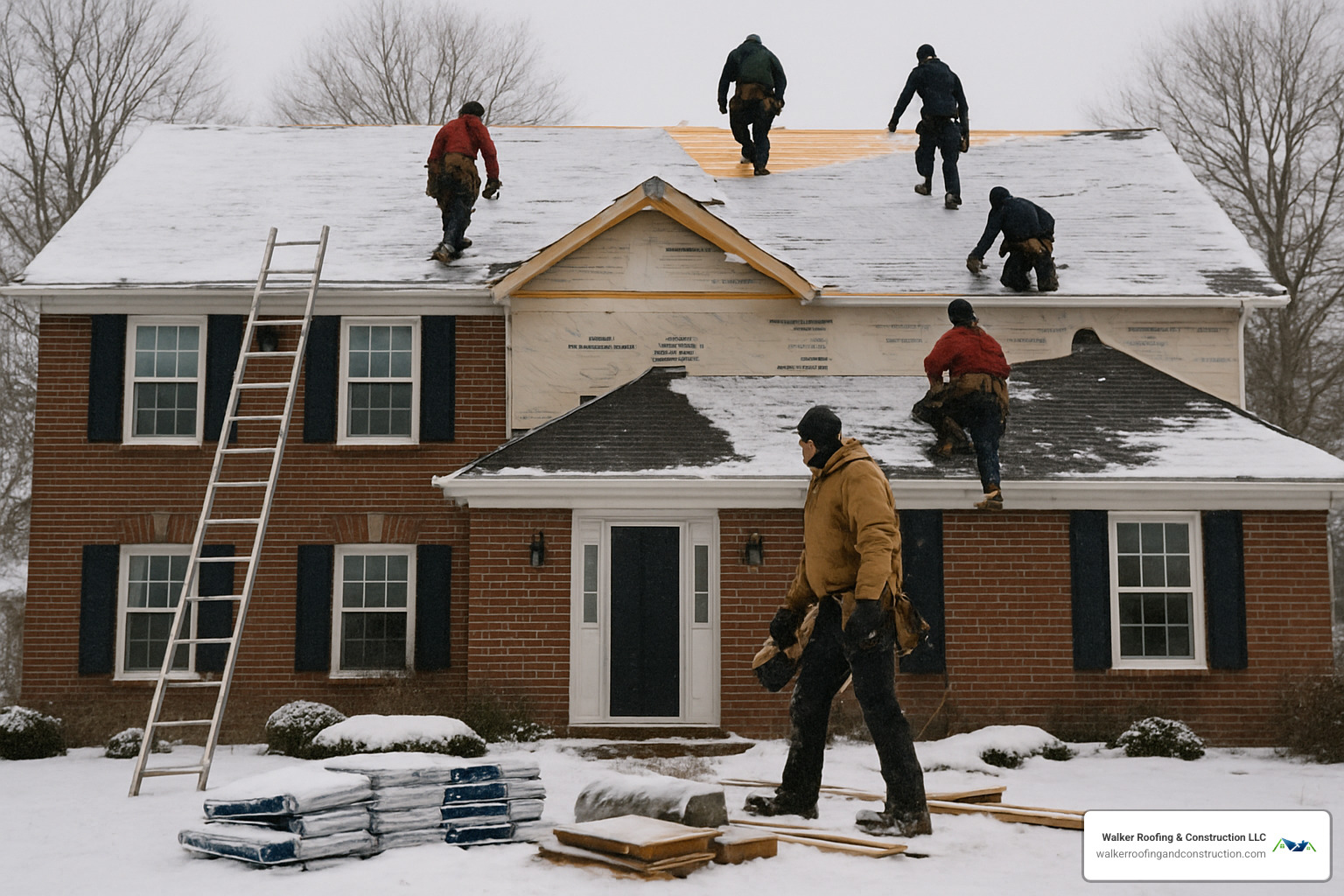 Ohio home getting new roof installed in winter - roof replacement ohio