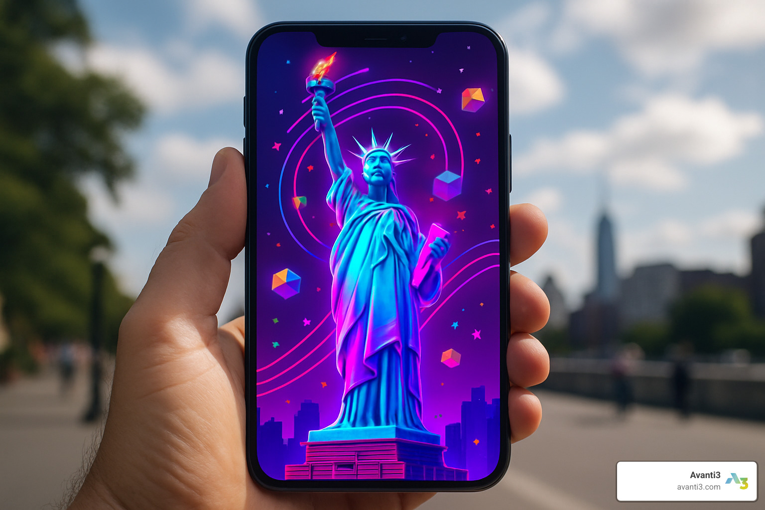 AR lens changing landmark building with brand colors and elements - AR VR for brands