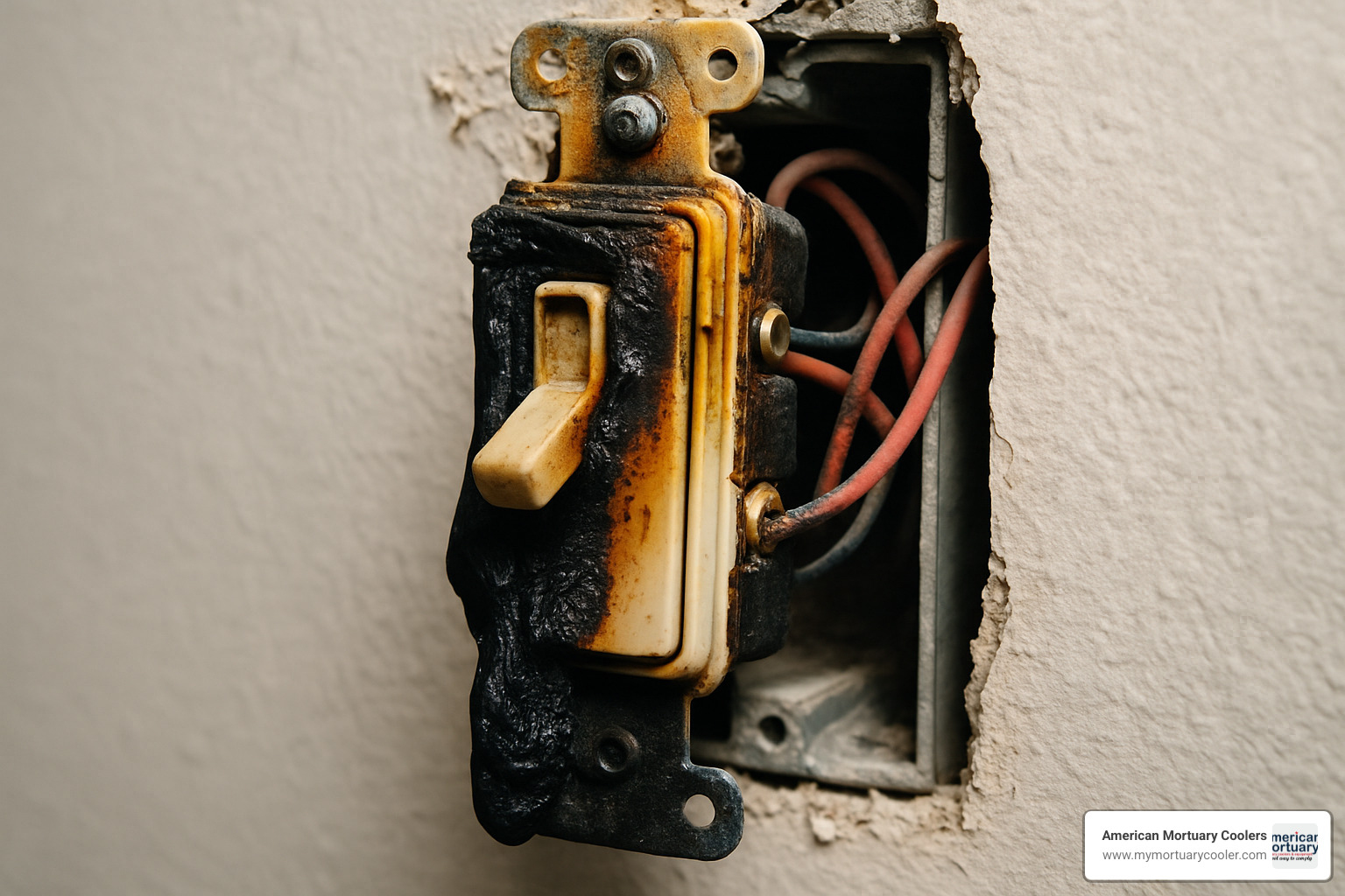 Burnt electrical switch showing damage from loose connections and improper wiring - wiring diagram for a single pole switch