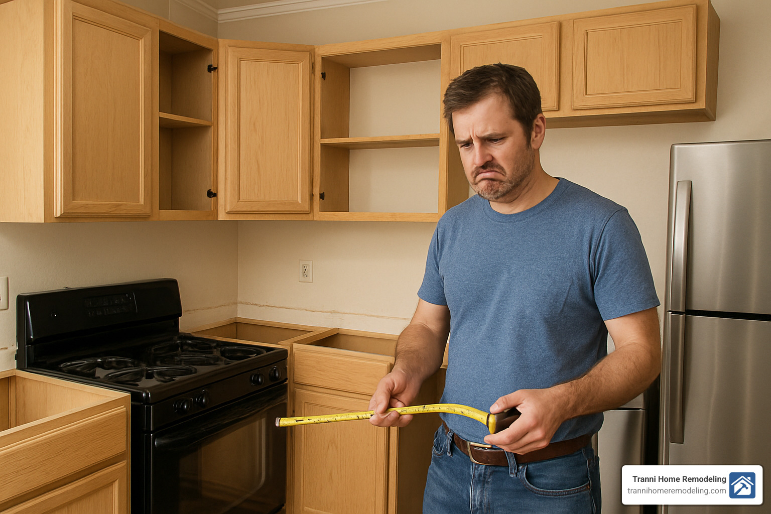 Renovation mishap showing incorrect measurements and cabinet fitting issues - kitchen renovations