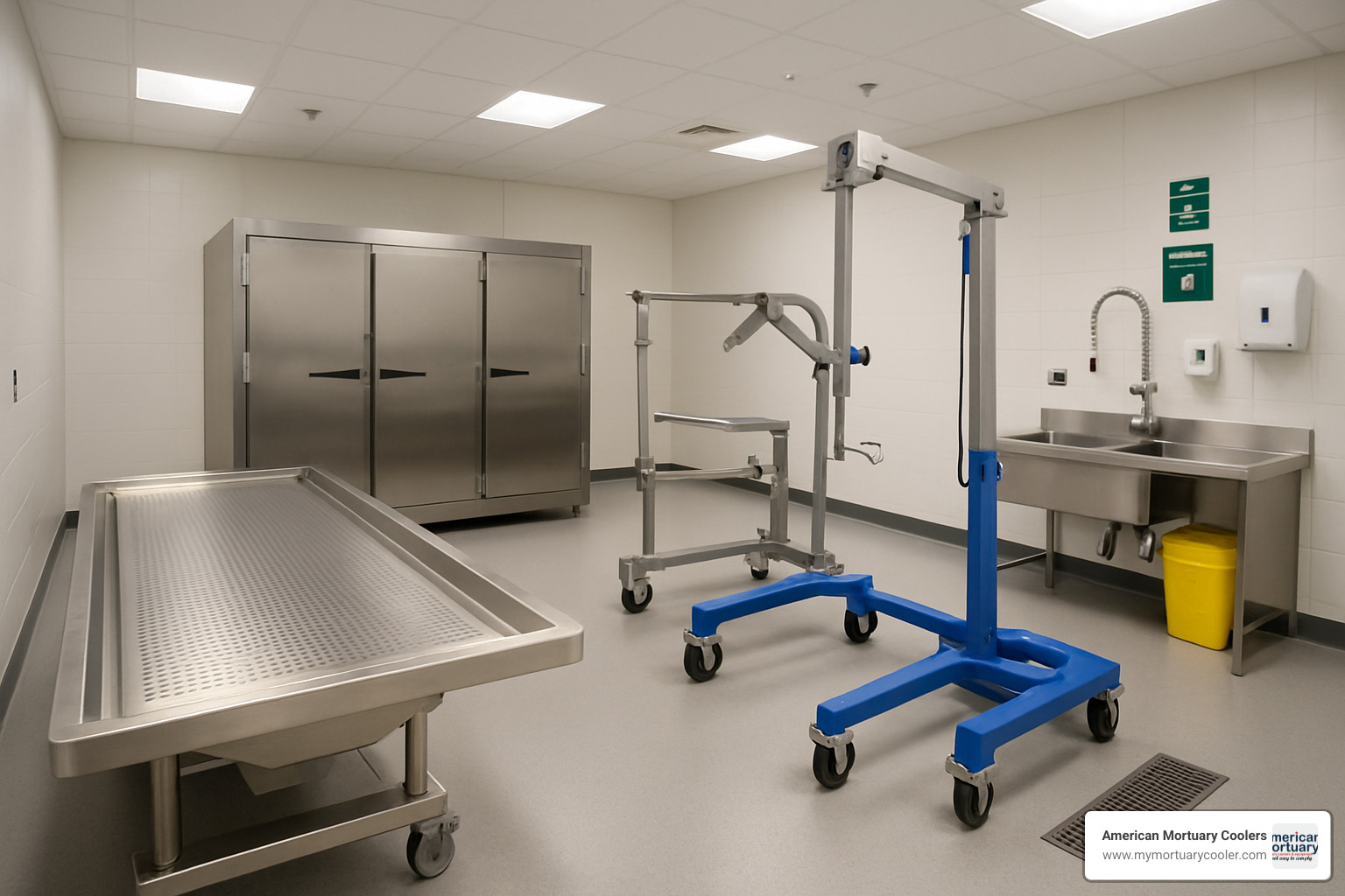 Specialized mortuary preparation room with modern equipment - room equipment