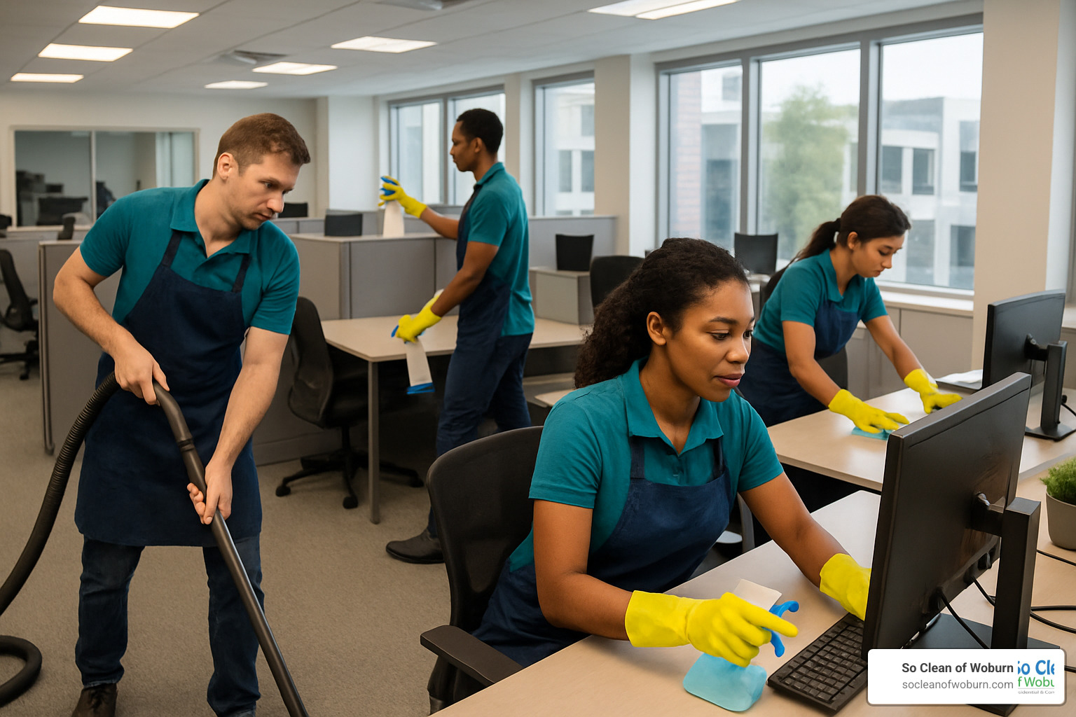 commercial cleaning team working in an office space - commercial cleaning Medford commercial cleaning team working in an office space - commercial cleaning Medford