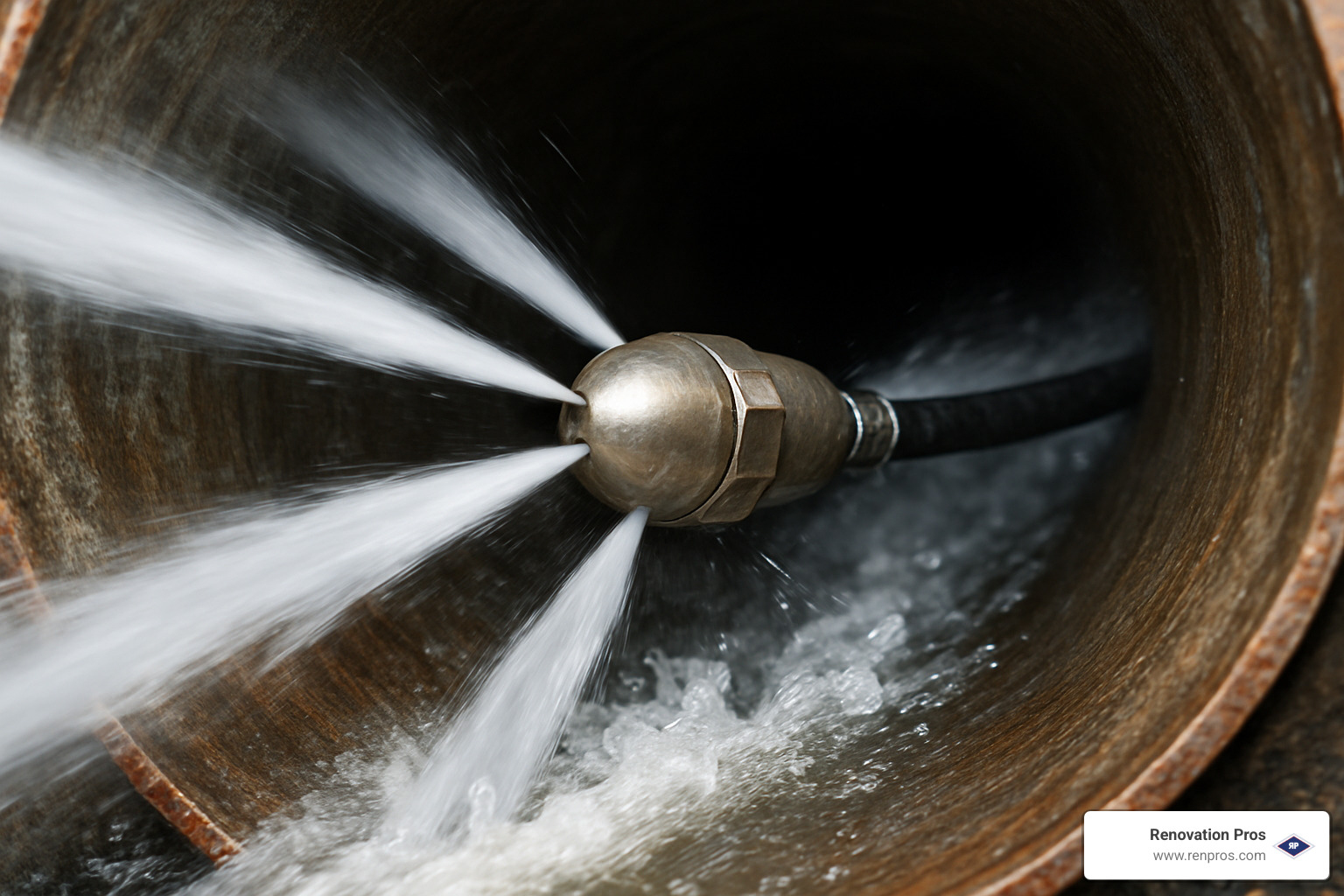 hydro jetting nozzle in action - Commercial plumbing Temecula