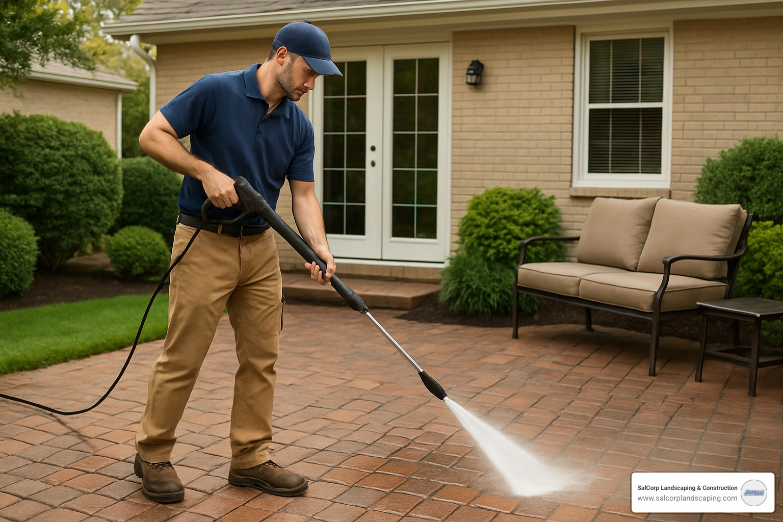 Contractor pressure-washing brick pavers - brick patio contractors