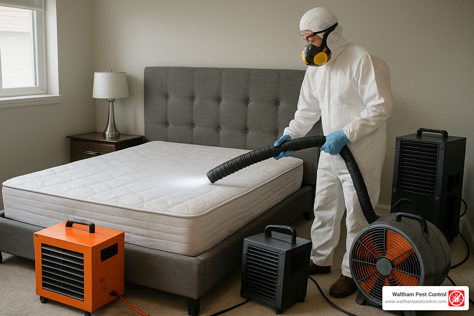 professional bed bug heat treatment in progress - bed bug extermination cost