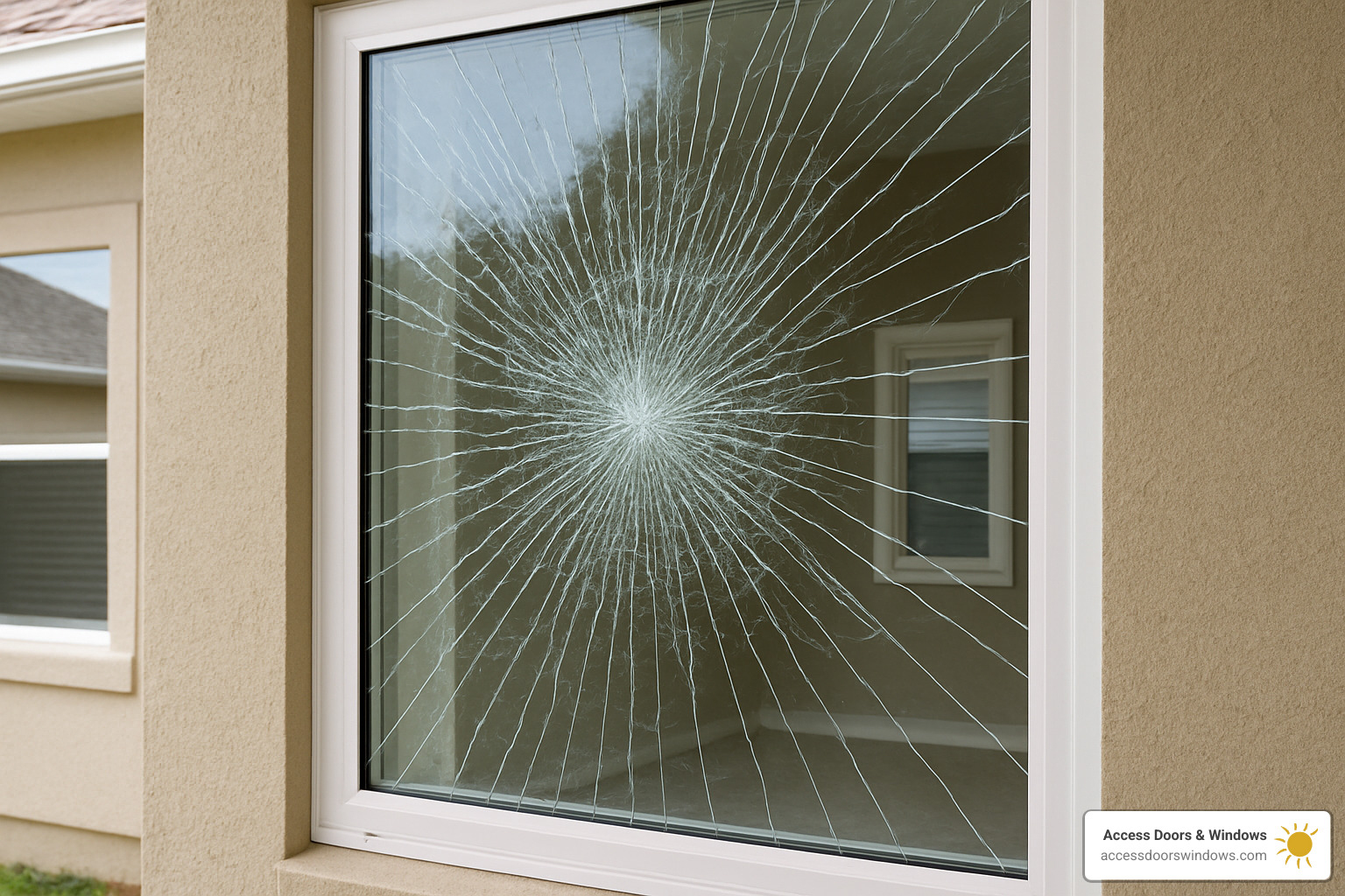 cracked impact window glass still intact after test - hurricane impact windows near me