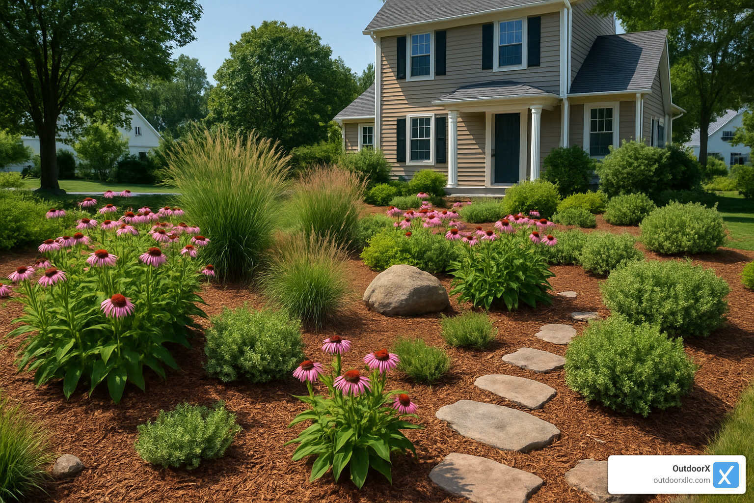 Drought-resistant garden with native plants in Beverly MA - landscaping beverly ma