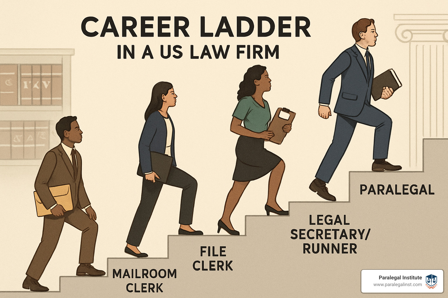 career ladder showing progression from entry roles to paralegal - how hard is it to get entry level paralegal job