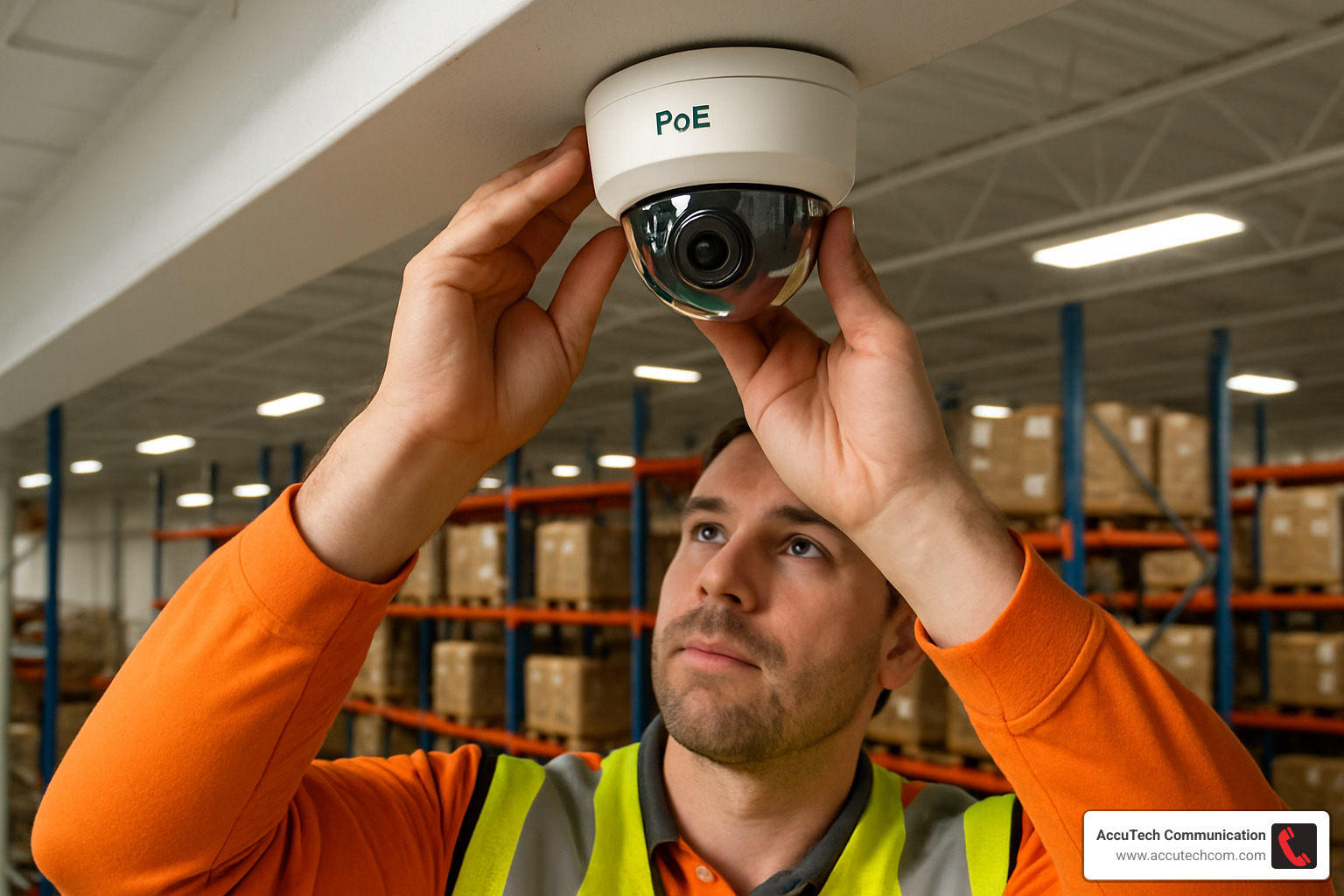 PoE dome camera installation in warehouse - CCTV for Business