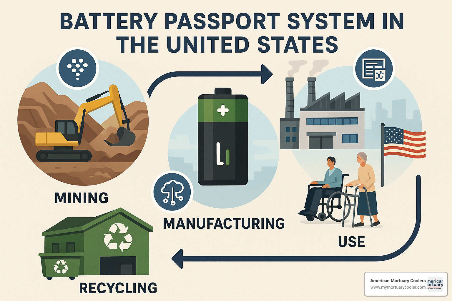 Battery passport system showing tracking from raw materials to recycling - mobi battery