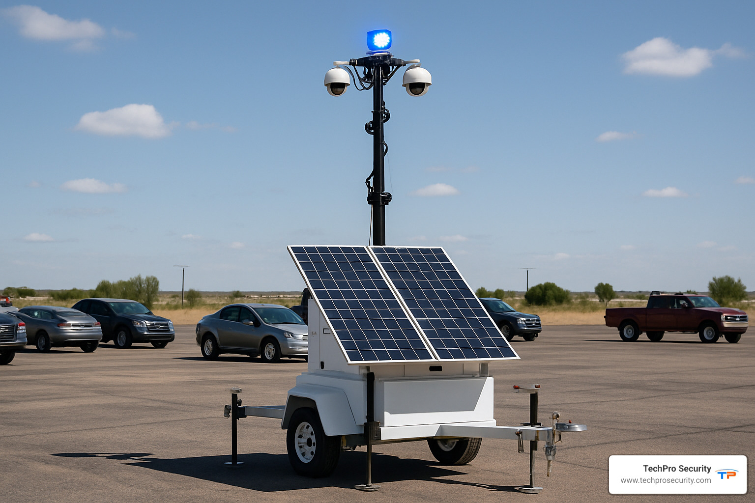 mobile surveillance tower in remote parking lot - cctv camera for parking