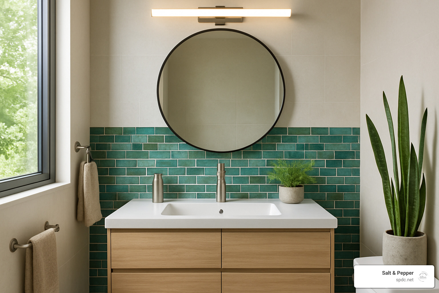 Reclaimed glass tile backsplash in a modern eco-friendly bathroom - bathroom remodel st petersburg