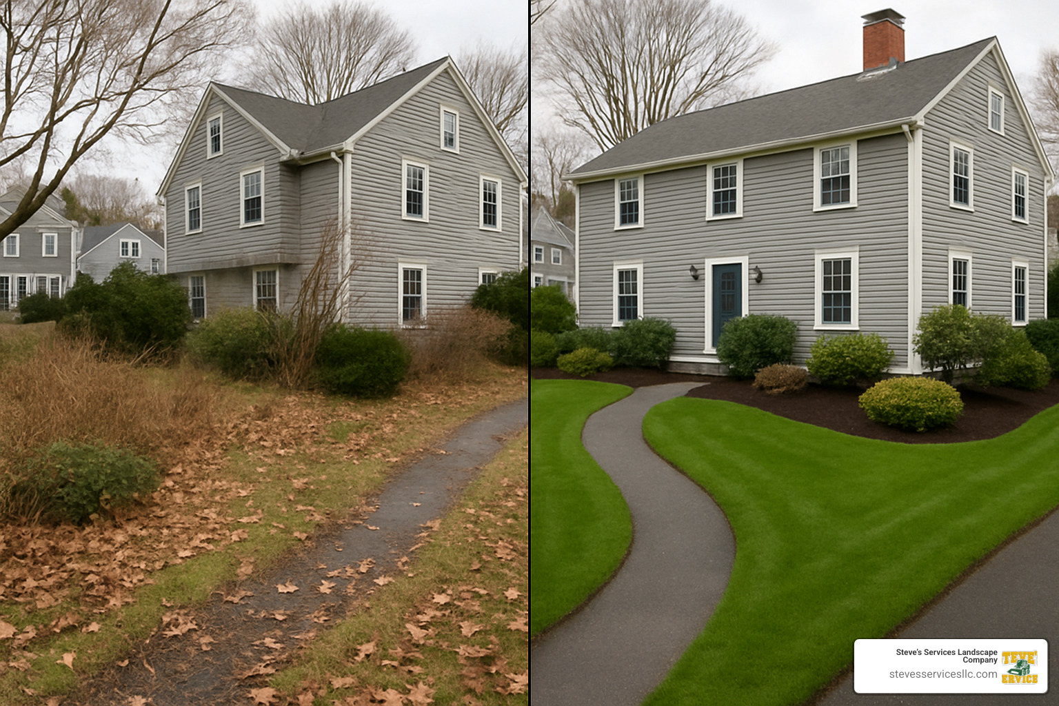 before and after landscape cleanup change - Landscape Cleanup Services