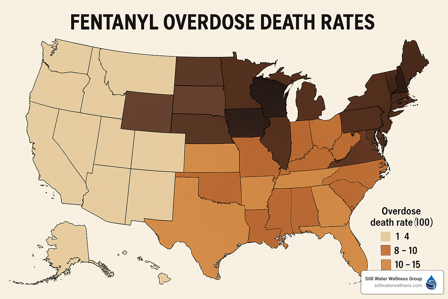 map showing regional variations in fentanyl overdose deaths - fentanyl addict life expectancy