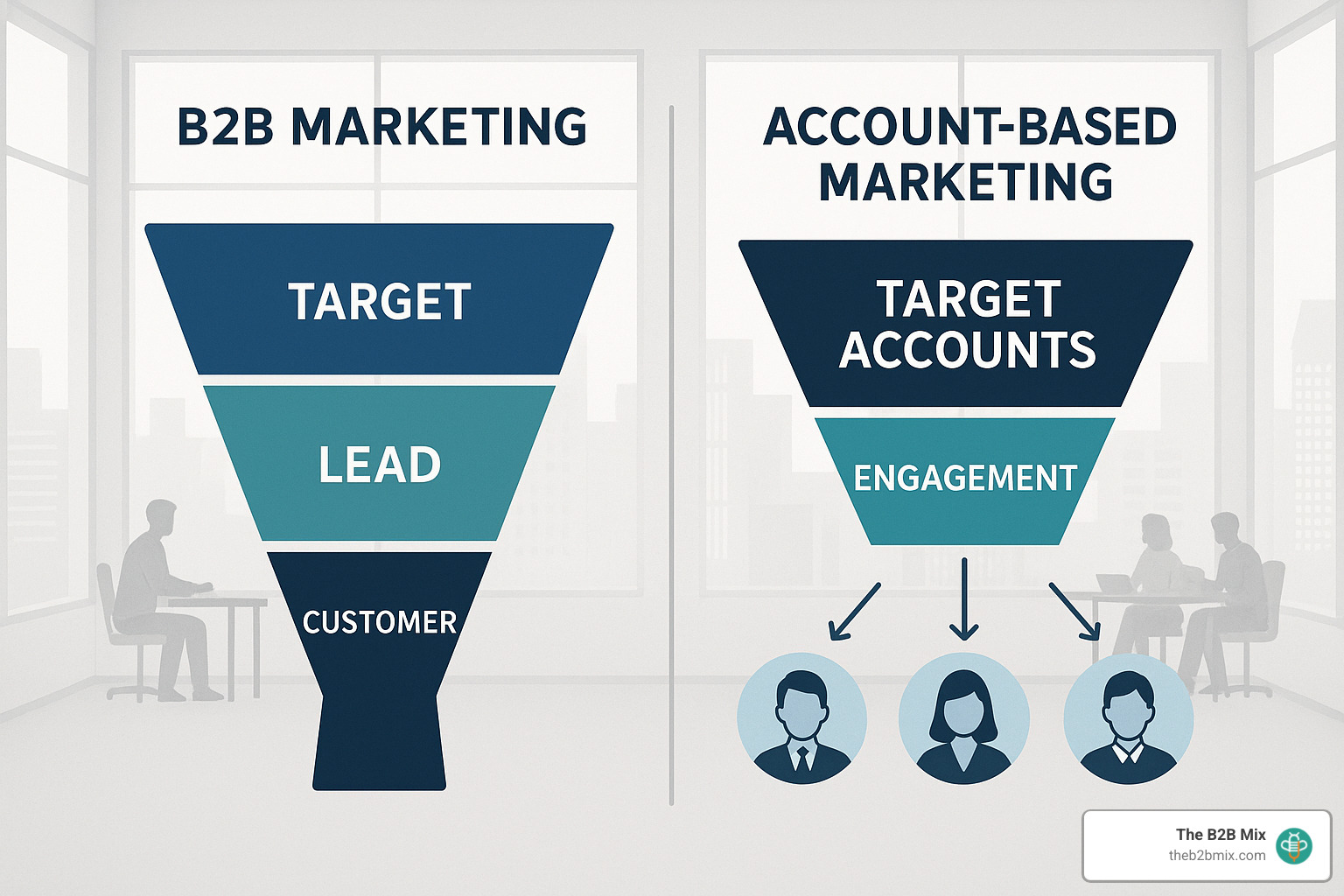 Traditional funnel vs ABM funnel - account based marketing explained Traditional funnel vs ABM funnel - account based marketing explained