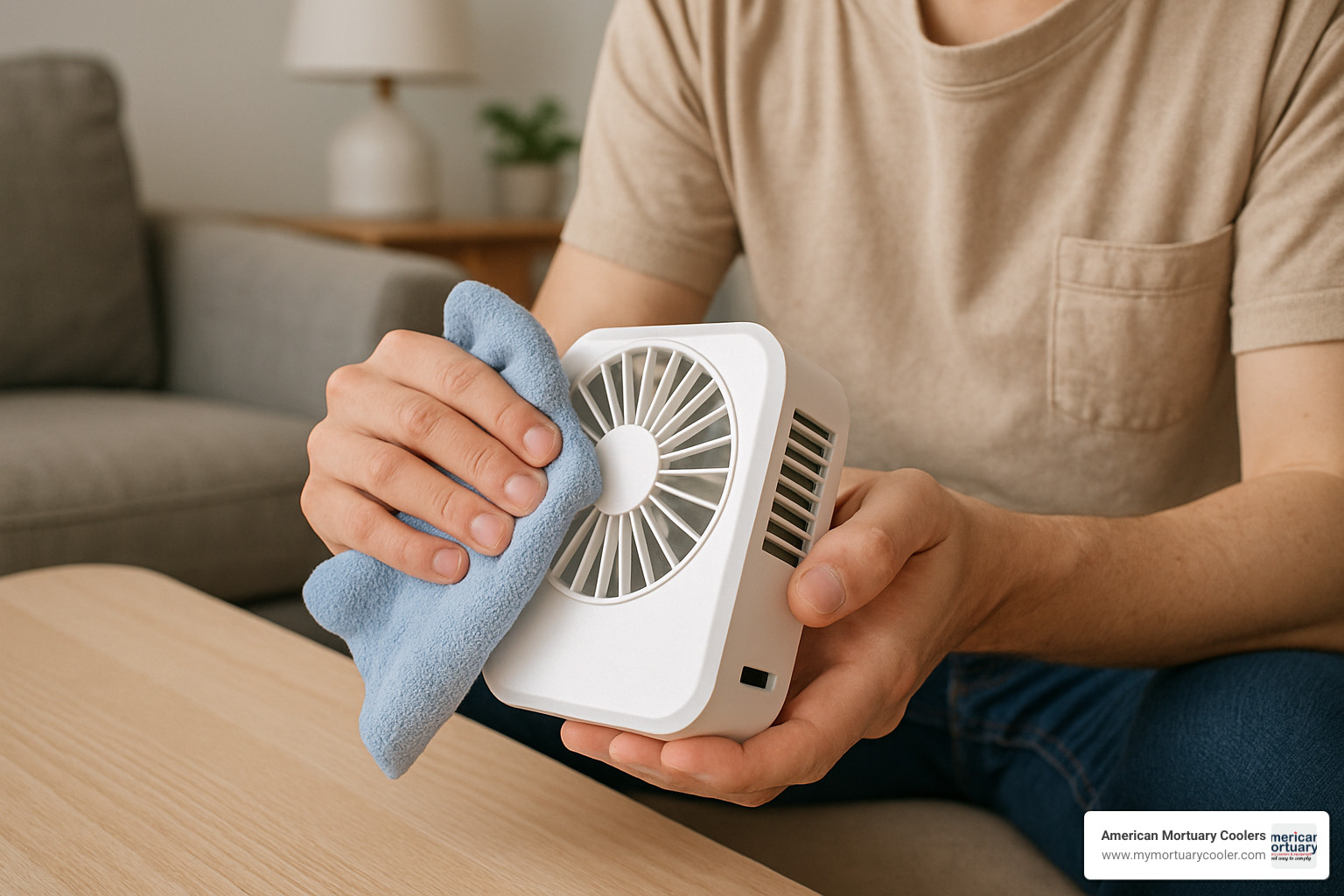 Person cleaning USB-powered portable body cooler - portable body cooler