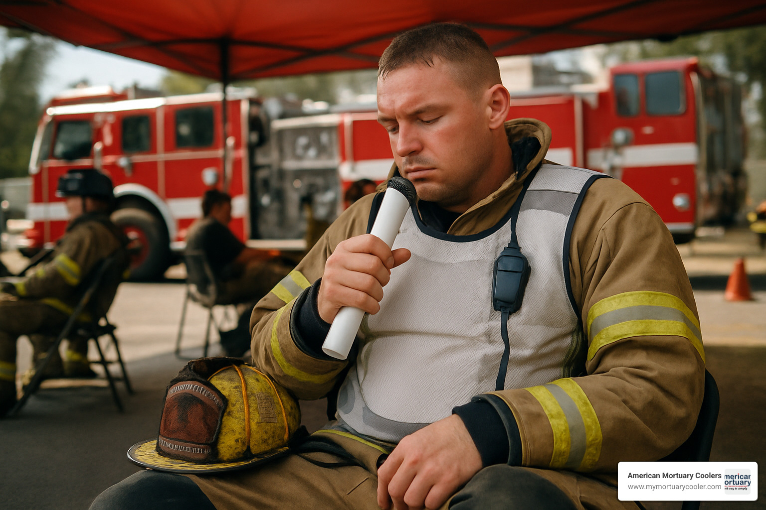 Firefighter using portable cooling device during rehabilitation - portable body cooler