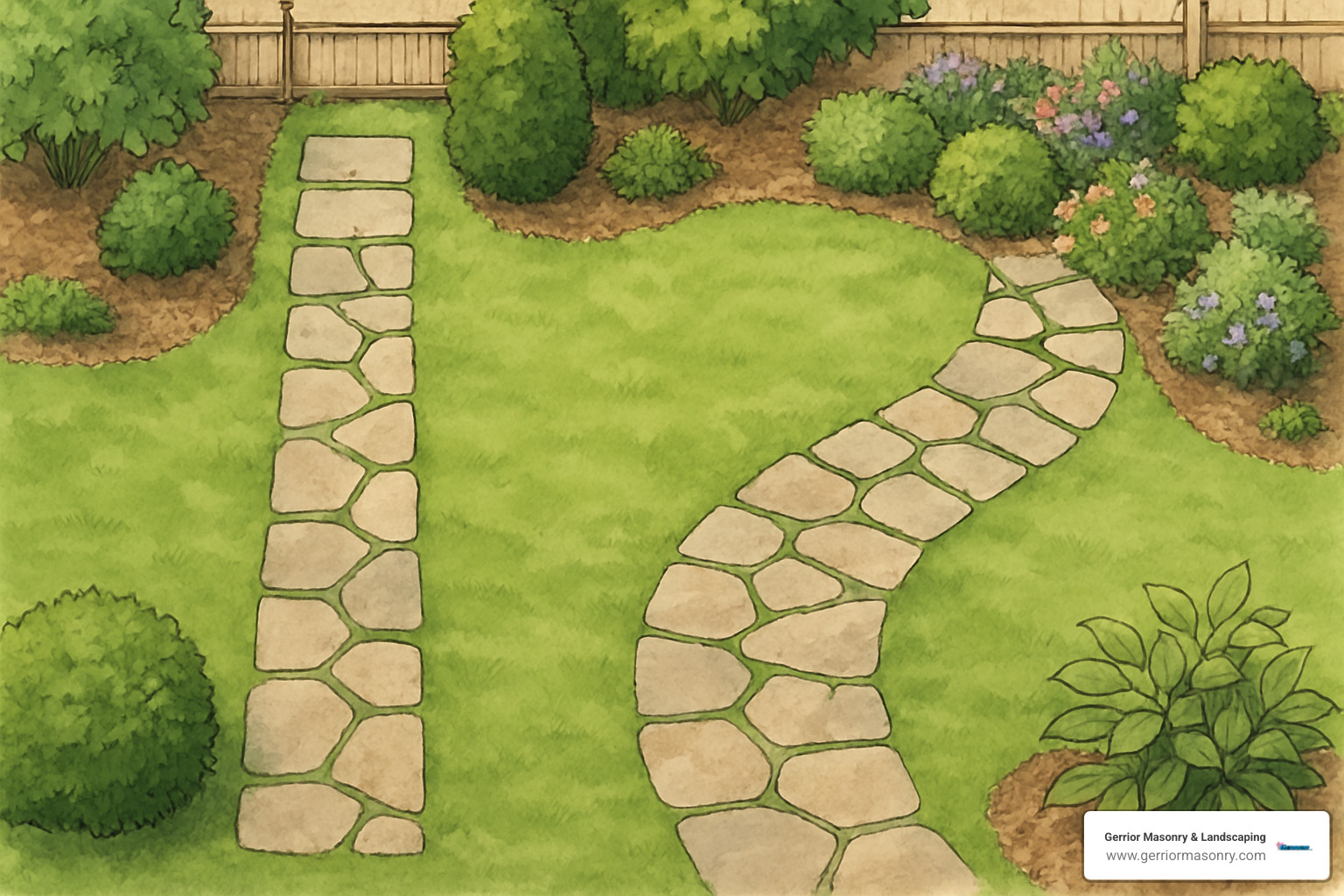 flagstone pathway design layout with curved and straight options - installing flagstone stepping stones