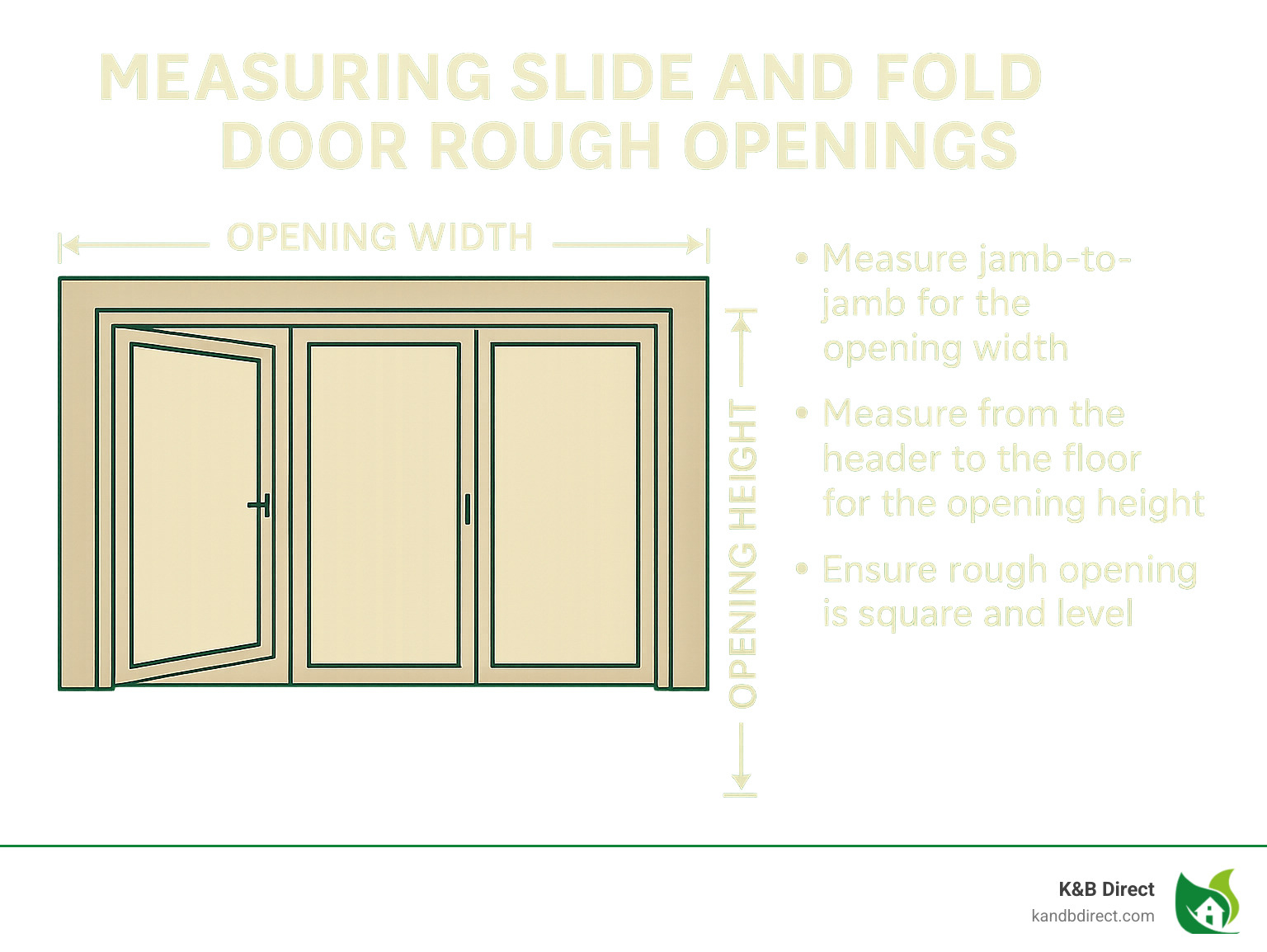 Diagram showing proper measurement techniques for slide and fold door rough openings - slide and fold doors infographic