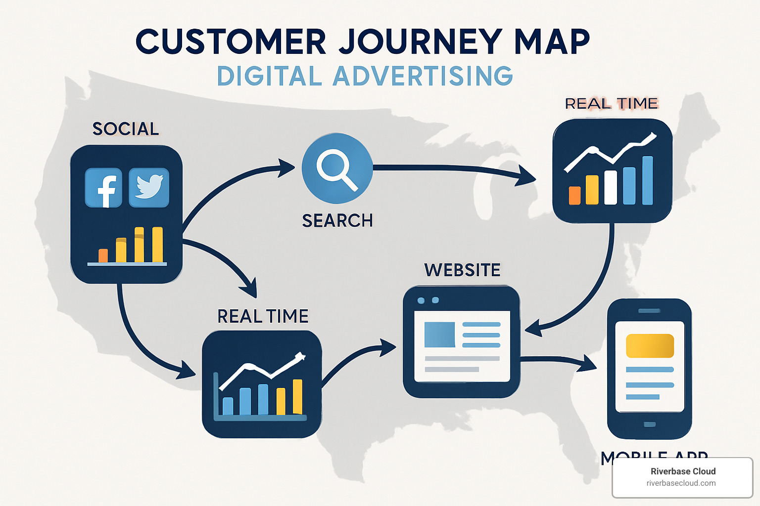 Customer journey map with real-time analytics touchpoints - real-time advertising analytics