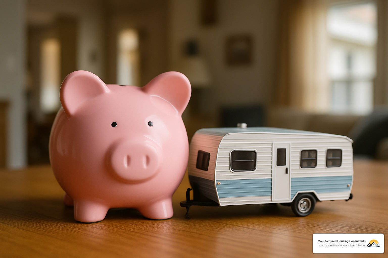 piggy bank next to model mobile home - how to purchase a mobile home with bad credit