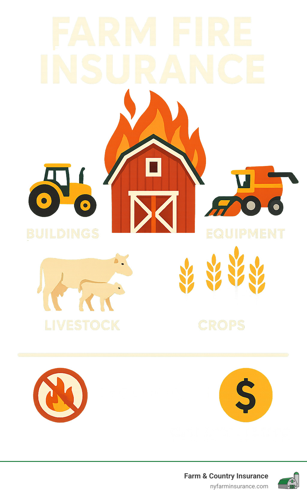 86988907285ecaaa1d6fc8b27dd915551dfe5c22 Farm Fire Insurance Explained: Protecting Your Livelihood Learn how farm fire insurance protects your property, equipment, and livelihood. Get key coverage tips and risk reduction strategies. Farm fire insurance coverage diagram showing protection for buildings, equipment, livestock and crops with exclusions and policy limits clearly marked - farm fire insurance infographic