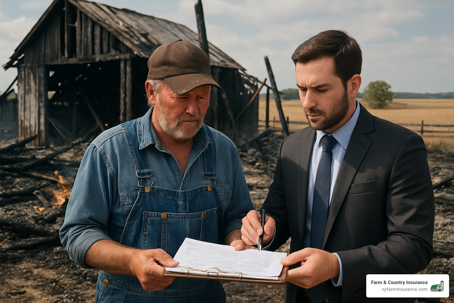 ad317af46e635078ccb1f85ee9957c86671c257b Farm Fire Insurance Explained: Protecting Your Livelihood Learn how farm fire insurance protects your property, equipment, and livelihood. Get key coverage tips and risk reduction strategies. farmer meeting with insurance adjuster after fire damage - farm fire insurance