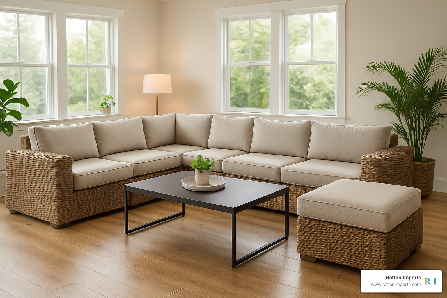 U-shaped commercial-grade rattan sectional - luxury rattan sofas