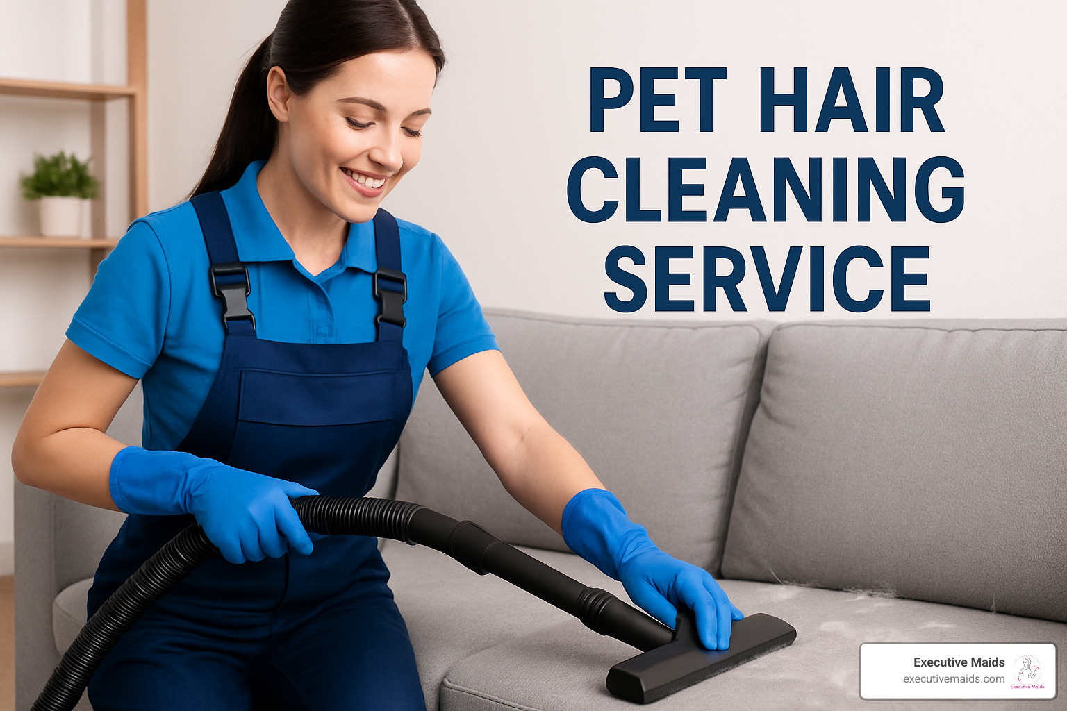 professional using pet-safe cleaning products during a pet hair removal service - pet hair cleaning service