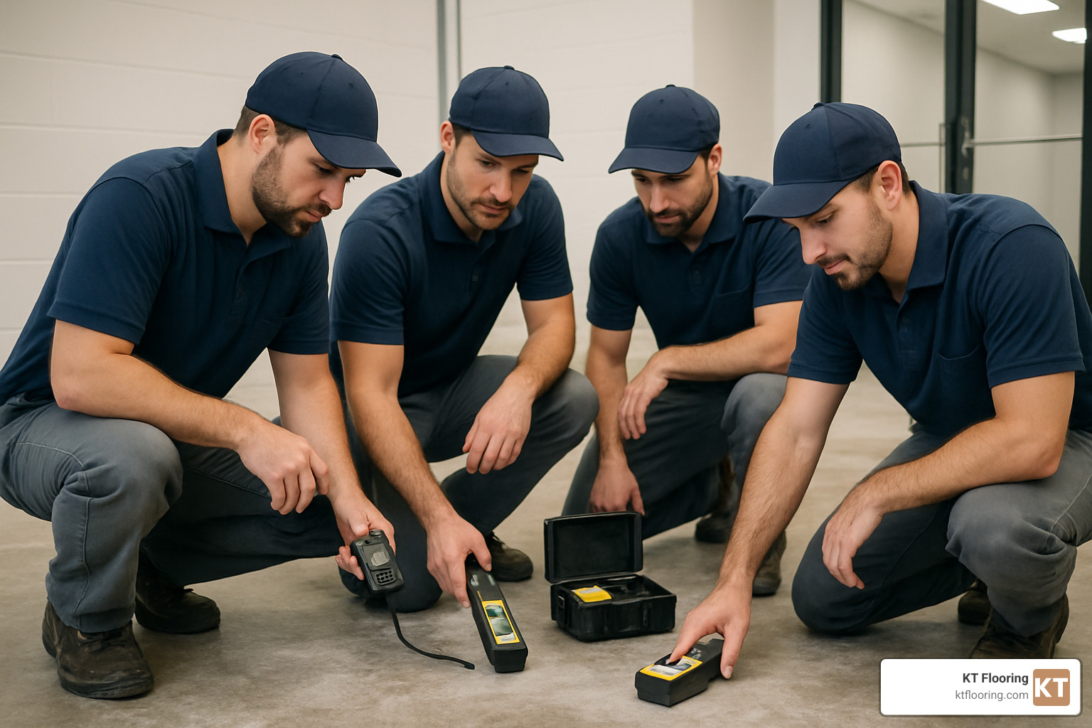 crew performing moisture test - commercial flooring companies nh