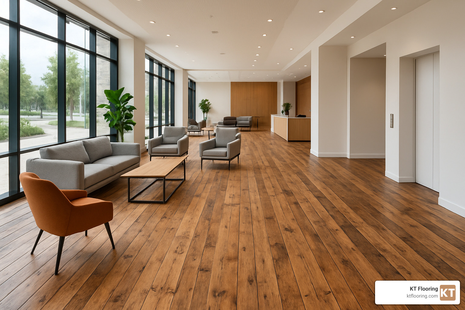 reclaimed oak lobby floor - commercial flooring companies nh