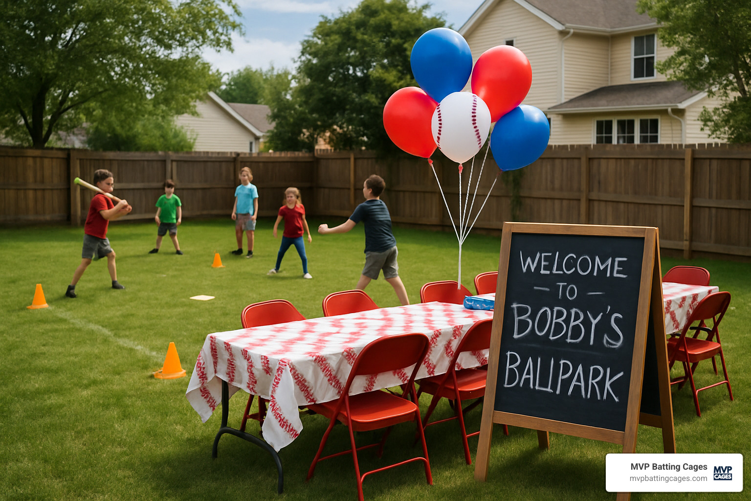 backyard baseball party setup - baseball birthday party ideas