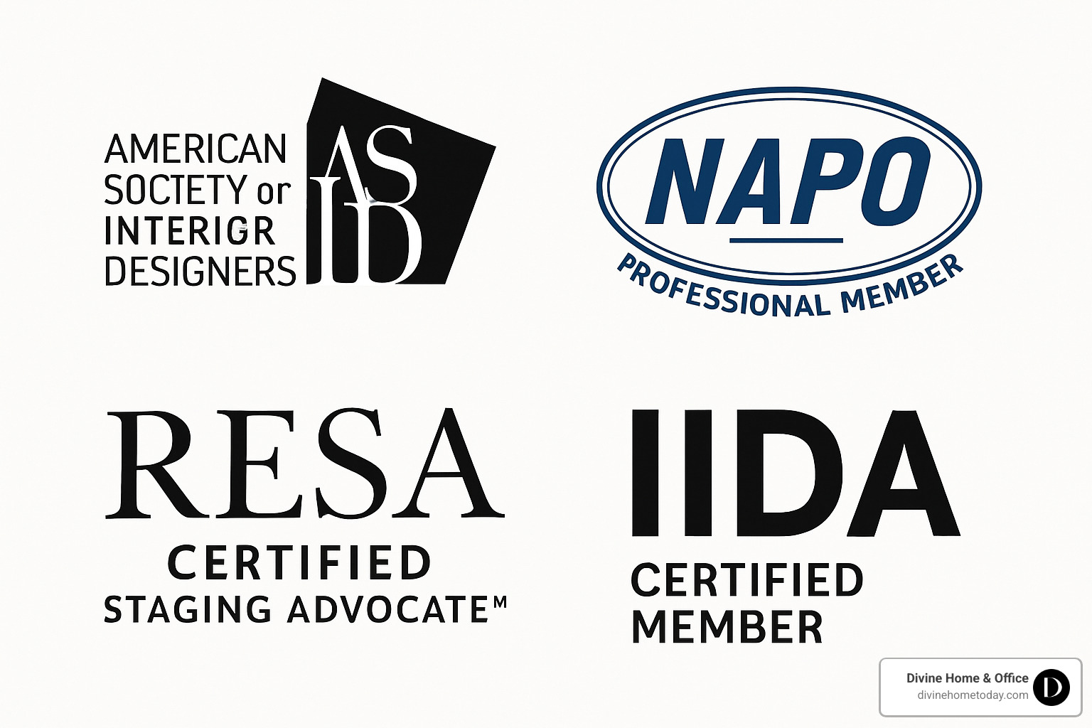Collection of professional certification badges from design and space planning organizations - space planning services