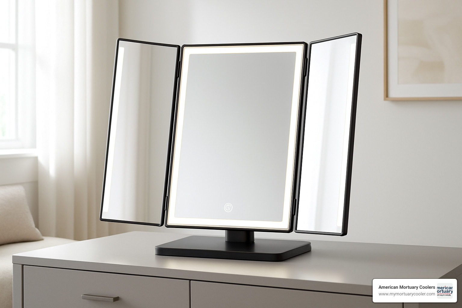Modern LED folding trifold mirror with touch controls - folding dressing table mirror