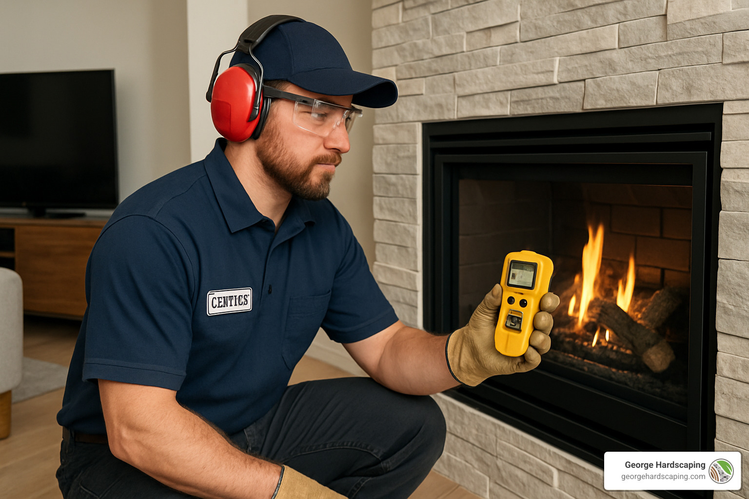 certified technician testing CO levels near a newly installed fireplace - Professional fireplace installation