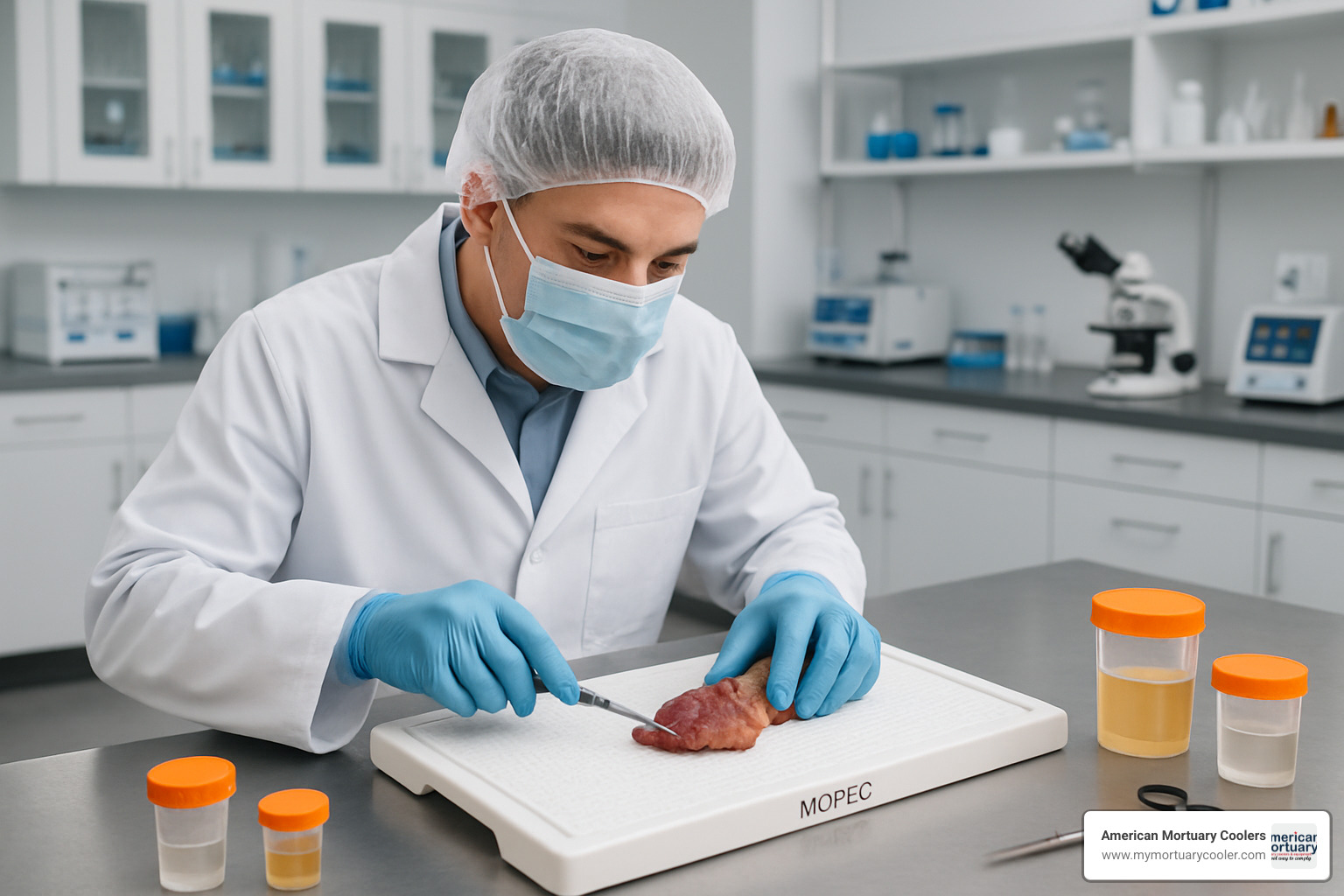 Laboratory professional using a Mopec dissecting board in a modern pathology setting - mopec dissecting board