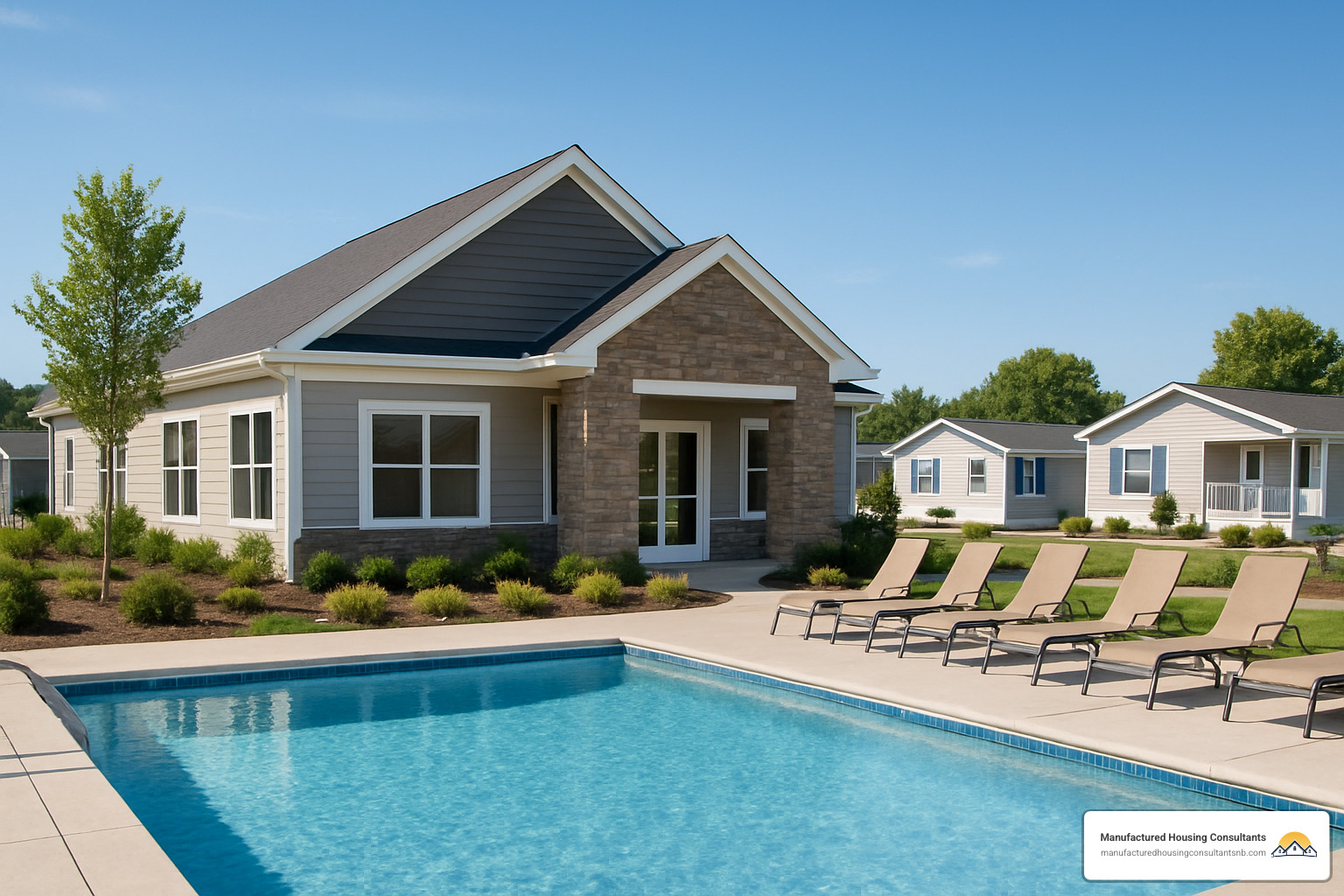 manufactured home community clubhouse with pool - types of mobile homes