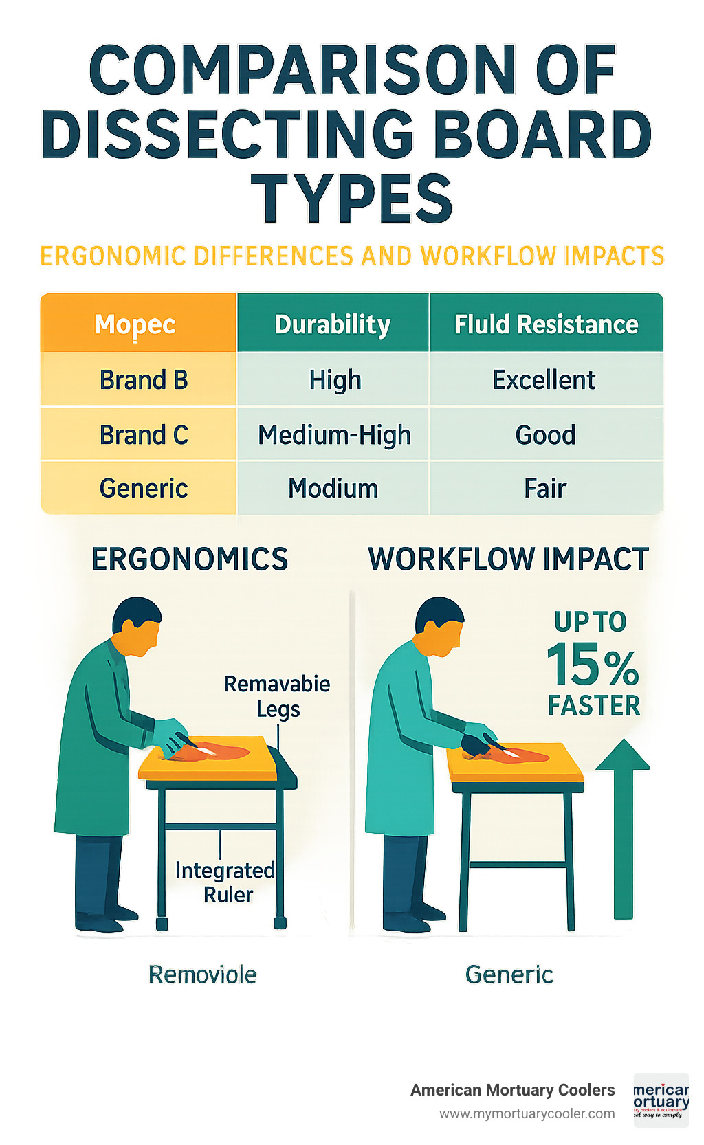 Comparison of different dissecting board types showing ergonomic differences and workflow impacts - mopec dissecting board infographic 