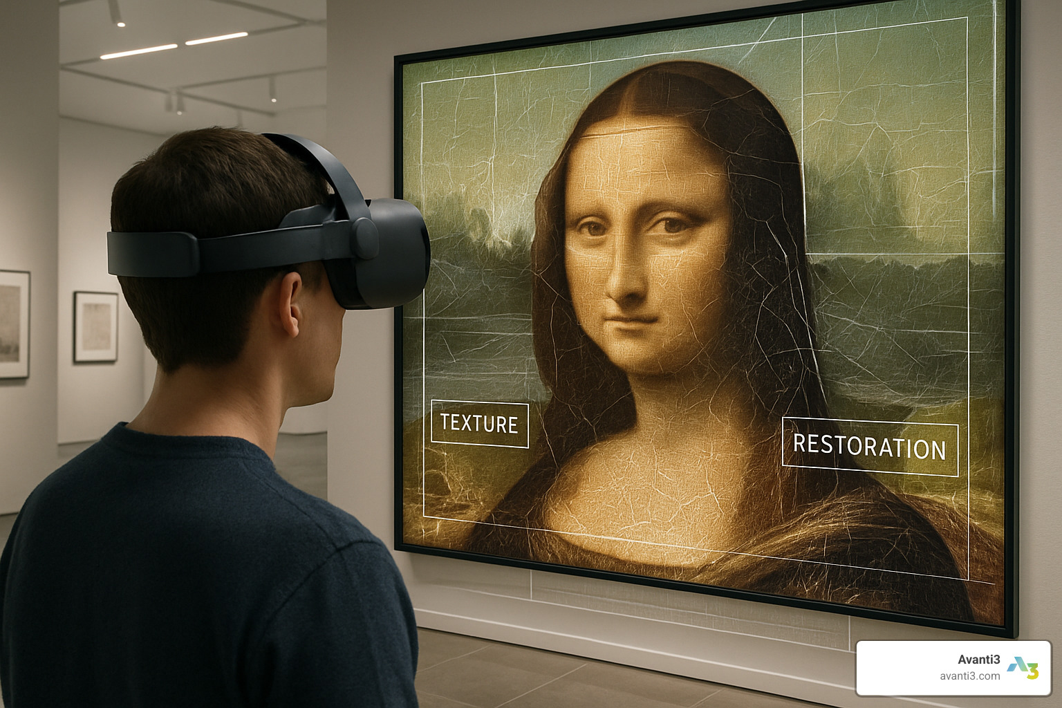 Mona Lisa VR experience showing detailed view of the painting - virtual reality museum