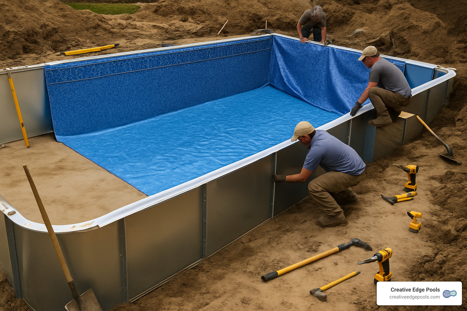 vinyl liner pool installation showing wall panels - Swimming Pool Installation