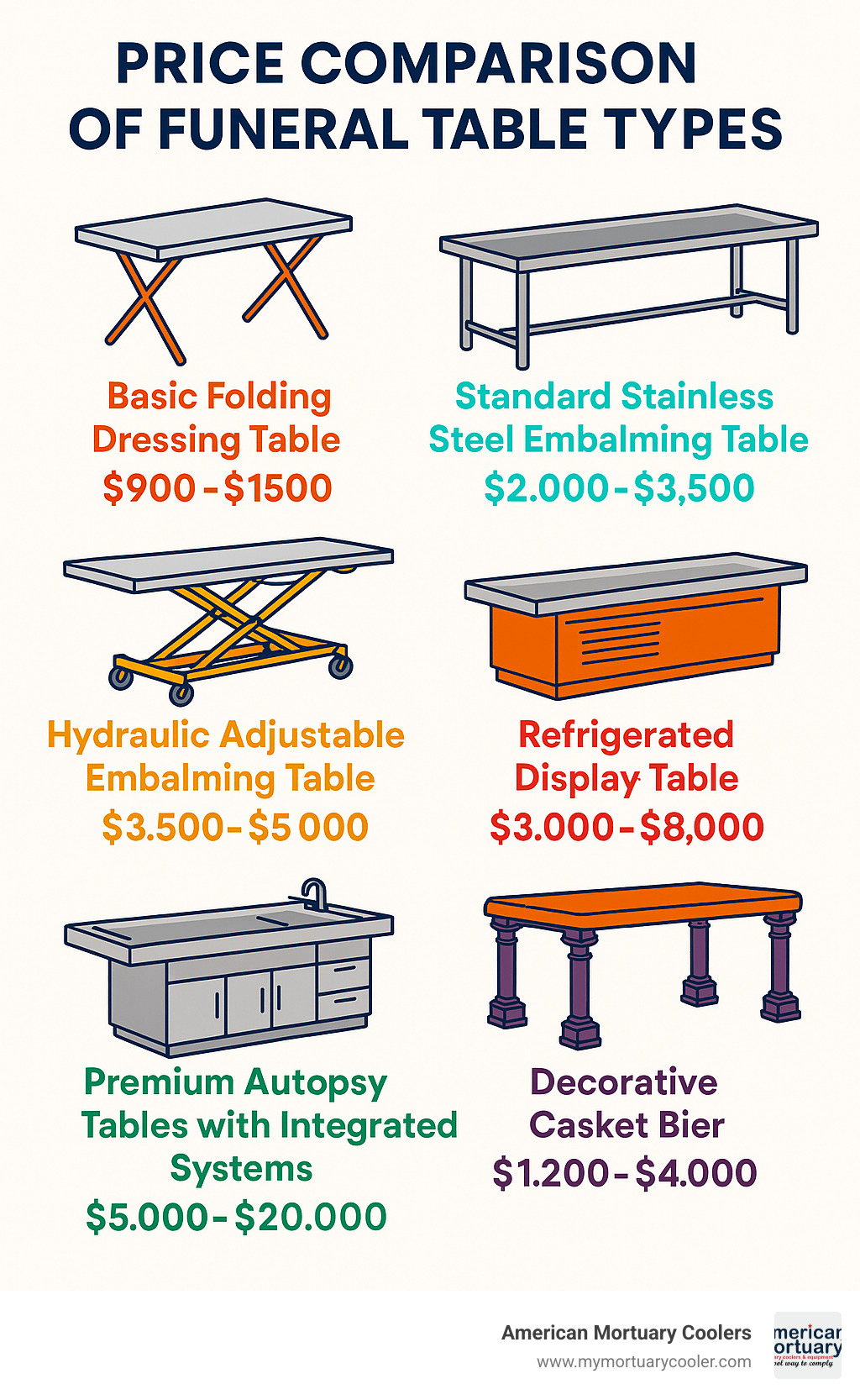 Price comparison of different funeral table types - funeral table infographic 