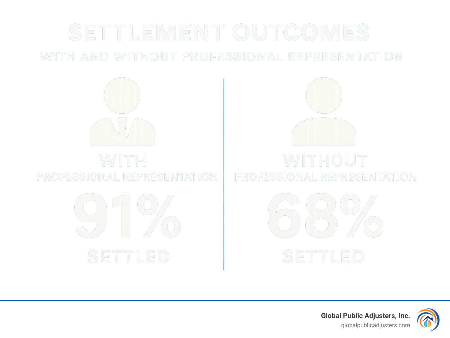 Infographic showing statistics on settlement outcomes with and without professional representation - can i settle bodily injury claim with property damage pending infographic 