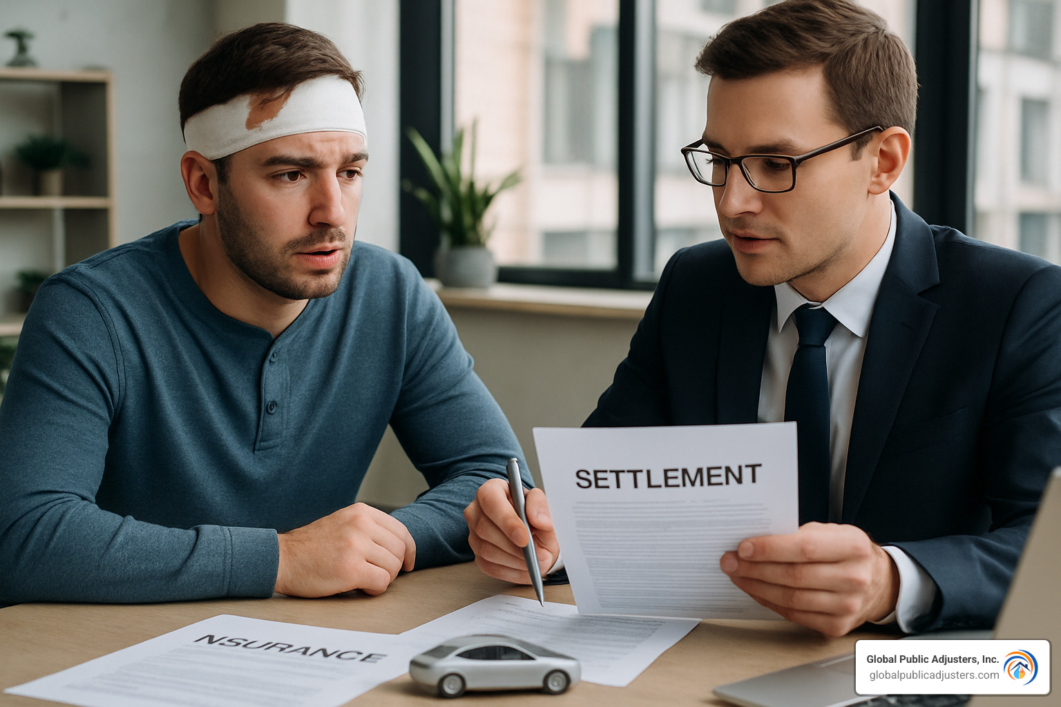 accident victim discussing settlement with claims professional - can i settle bodily injury claim with property damage pending