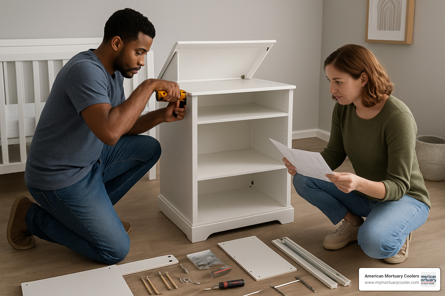 Step-by-step assembly of a dresser with fold down changing table - dresser with fold down changing table