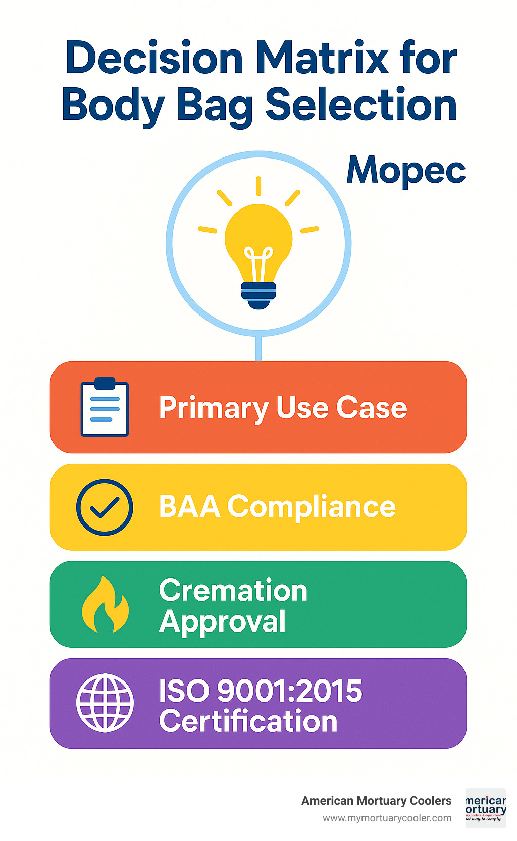 decision matrix for body bag selection - mopec body bags infographic 