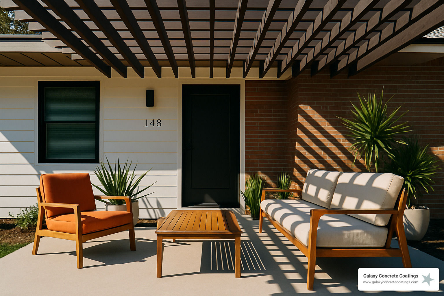 Pergola creating geometric shadow patterns on porch - covered front porch ideas Pergola creating geometric shadow patterns on porch - covered front porch ideas