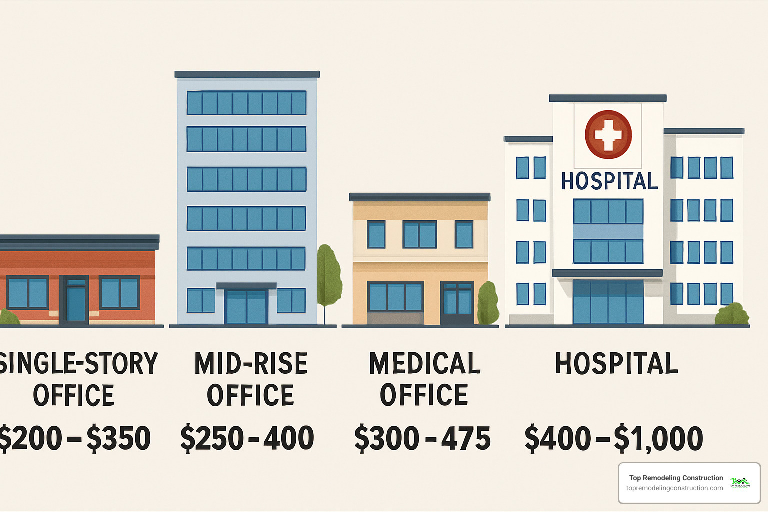 different commercial building types with varying construction costs - commercial construction cost estimator