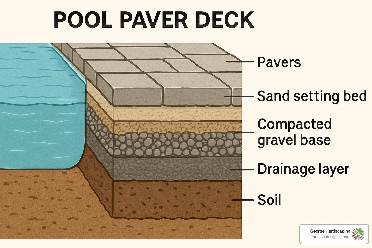 cross-section diagram of pool paver deck base layers - Pool Paver Decks