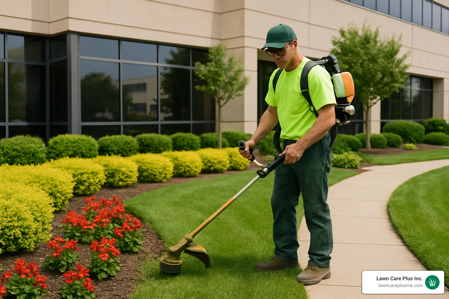 Commercial landscaping crew performing irrigation system audit - commercial landscaping maintenance